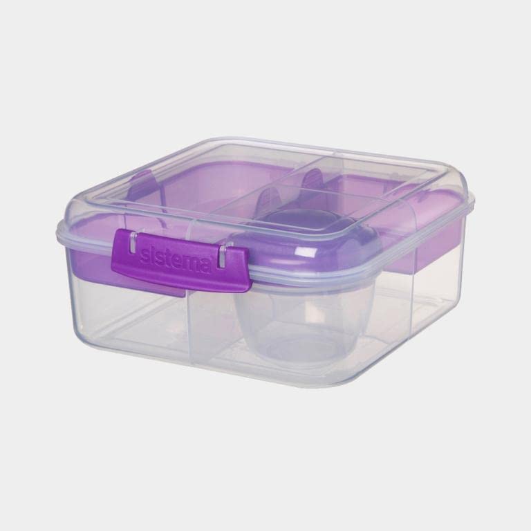 Sistema Bento Box TO GO | Lunch Box with Yoghurt/Fruit Pot | 1.25 L Square | BPA-Free | Assorted Colours (Varies by Pack)