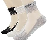 Lovful 3 Pairs Women's Ultrathin Transparent Lace Elastic Short Socks,Multicoloured