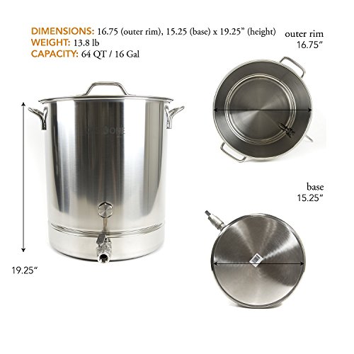 GasOne BS64 16 Gallon Stainless Steel Kettle Pot Pre Drilled 4 PC Set
