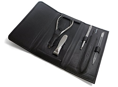 GERManikure 5pc matte stainless steel manicure set in black leather case with magnetic closure