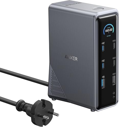 Prime Docking Station 160W, 3 puertos USB-C, 100 W máx. cada uno, 1 puerto USB-A a 12 W máx. , transferencia de datos rápida de 10 Gbps, puertos de audio y Ethernet, pantallas duales 4K