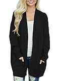 HOTAPEI Women's Casual Open Front Cable Knit Cardigan Long Sleeve Sweater Coat With Pocket Black Large