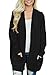 HOTAPEI Women's Casual Open Front Cable Knit Cardigan Long Sleeve Sweater Coat with Pocket Black Large