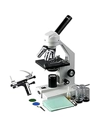 AmScope M500B MS microscopio monocular compuesto, oculares WF10x y WF20x, aumento de 40x 2000x, ópticas antimoho, iluminación de tungsteno, campo brillante y luz polarizada, condensador Abbe, enfoque fino y grueso, plataforma plana con soporte mecánico, 1