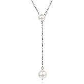 PRAYMOS Pearl Necklace for Women Sterling Silver Simple Fashion Trendy Dainty Pearl Necklace Long Pearls Necklace Pearl Jewelry Gifts …