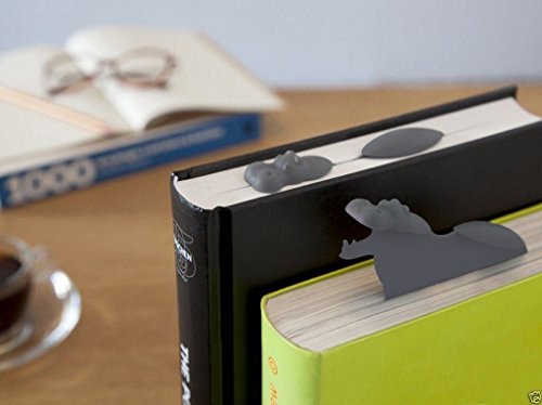 Eraimp Hippo Bookmark, Hippo Swims in the Book for School Home Office Library (Dark Gray)