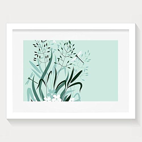 HUANGLING Wild Grass And Dragonflies In Exquisitely Growing Lawn Herb Bush Rural Pattern Framed Wall Art Prints For Home Decoration White