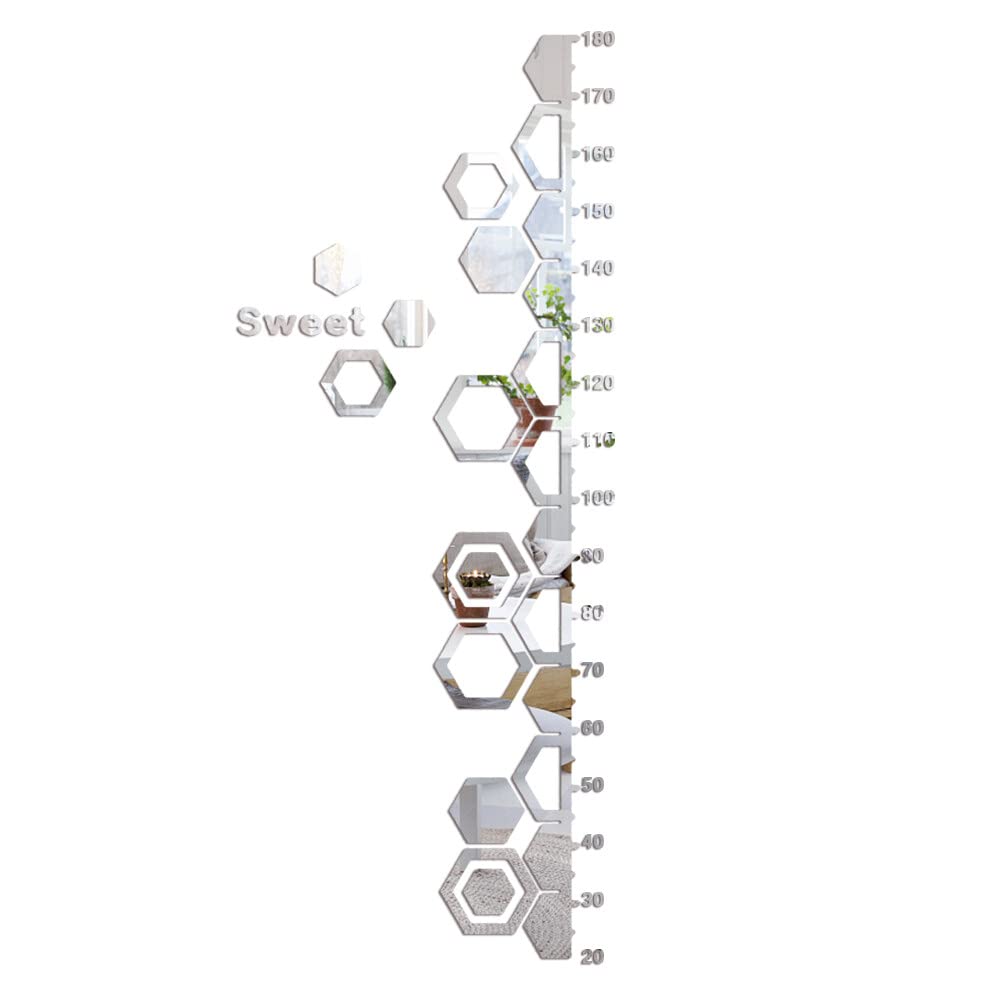 Uposao Kids Height Wall Stickers, 1.8m Growth Chart Wall Sticker 3D Acrylic Wall Mirror Sticker Height Measurement Stickers for Kids Room Decorations