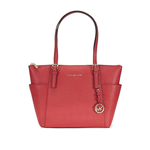 MICHAEL Michael Kors Womens Jet Set Leather Shopper Tote Handbag Red Large