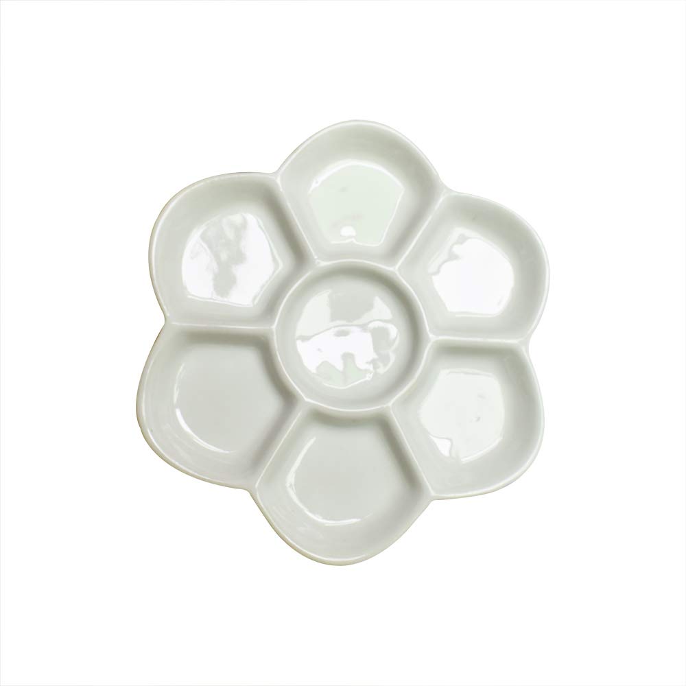Yuauy 5" Diameter Flower Paint Palette Glazed Watercolor Painting Mixing Ceramic Palette