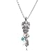 Charm Dangling Sugar Skull Pendant Long Necklace 30 inch (Antique Silver)