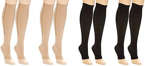 Unisex Moderate Compression Knee High 4-Pack Open Toe Zipper Stockings (2X-Large)
