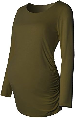Maternity Shirt Long Sleeve Basic Top Ruch Sides Bodycon Tshirt for Pregnant Women