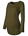 Maternity Shirt Long Sleeve Basic Top Ruch Sides Bodycon Tshirt for Pregnant Women Olive M