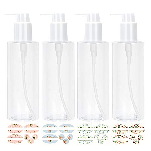 4 Pack 240ml 8oz Empty Clear Plastic Pump Bottles with White Pump
