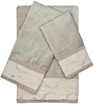Austin Horn En'vogue Ascot Grey Gimp 3 Piece Decorative Embellished Towel Set,Grey