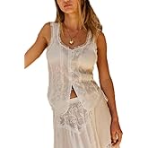 Lace Trim Tie Front Tank Tops for Women Cute Beach Sheer Ruffle Flowy Crop Blouse Boho Button Up Eyelet Cami Shirts