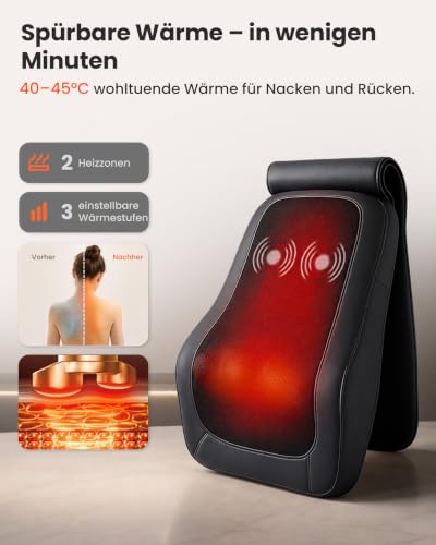 COMFIER Massager, Neck Massager with Heat | Shiatsu Back Massager with 4D Kneading Heads, Massage Cushion for Shoulder, Back, Legs, Gifts for Men Women