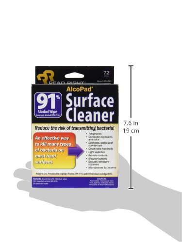Read Right AlcoPad Surface Cleaner 91 Percent Alcohol Wipe, Pack of 72 Wipes (RR1321) - Thumbnail 2