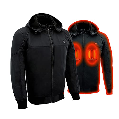 Nexgen Heat MPM1761SET Men's Black 'Heated' Soft Shell Racing Style Jacket with Hoodie (Battery Pack Included) - Large