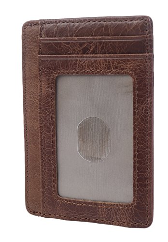 Hopsooken Money Clip RFID Front Pocket Wallet Men Leather Slim Minimalist Wallet (Brown with ID Window (Crazy Hourse Leather))