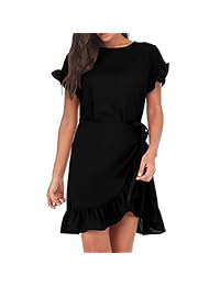 Vestido de fiesta de manga larga con cuello redondo y volantes de manga larga para mujer