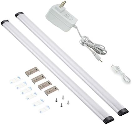 MASSIMUM LED Under Cabinet Light Touch Sensor,5W 380lm,4000K natural white daylight Dimmable,ETL Adaptor with plug,AC100-240V,Output DC12V,20inch 50cm,with clips Screws3M Sticker(2-Pack)