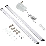 MASSIMUM LED Under Cabinet Light Touch Sensor,5W 380lm,3000K Warm white Dimmable,ETL Adaptor with plug,AC100-240V,Output DC12V,20inch 50cm,with clips Screws 3M Sticker(2-Pack)