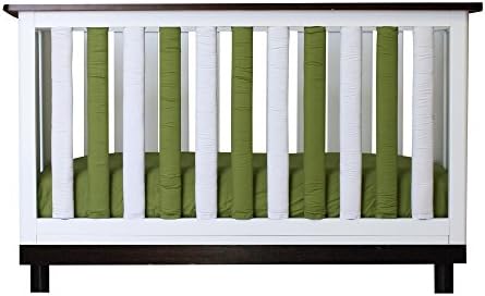 Doctor-approved, Safe Vertical Crib Liners in Sage & White Reversible Cotton 24 Pack