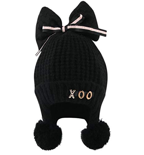 Putars Beanie Hat,Toddler Girls&Boys Baby Winter Bowknot Crochet Knit Hat Beanie Hairball Cap(Letter at Random)