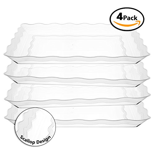 4 Pack Rectangular Clear Plastic Trays, Heavyweight Disposable Serving Party Platters, 9" X 13" - Thumbnail 2