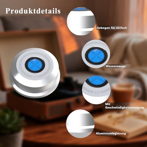 Monosaudio Schallplatte Gewicht 320G 60Hz Silber Vinyl Schallplatte Disc Stabilisator Plattenspieler Level Aluminium Vinyl Klemme Phono Gewicht LP Schallplatte Puck für Phonograph Plattenspieler 3
