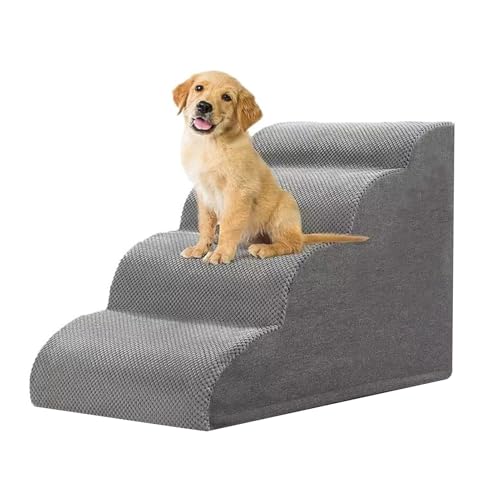 Beauenty Dog Stairs Ramp for Beds Couches, 19.7” H Extra Wide 4-Step Pet Steps for Small Dogs and Cats, Non-Slip Waterproof Fabric Cover, Stable and Balanced Indoor Step, Grey (4-Step)