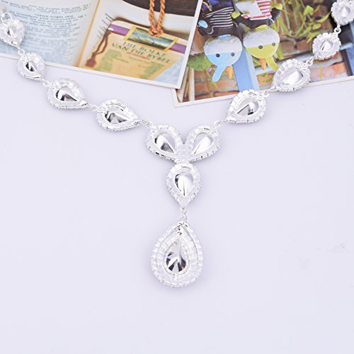 Paxuan Womens Silver Plated Teardrop Green Crystal Wedding Bridal Jewelry Set Teardrop Pendant Necklace Drop Dangle Earrings Set