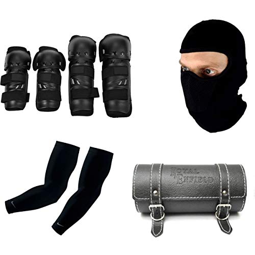 Spidy Moto Elbow and Knee Guard, Arm Sleeves, Face Mask, Round Saddle Bag for Biker