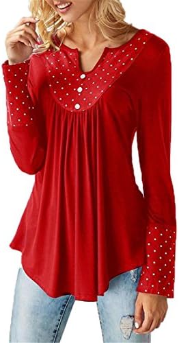 Fashion Women Blouses Shirts Ladies Tops V-Neck Polka Dot Causal Blouse Loose Shirts Blusas Femininas Red S