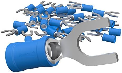 AUPROTEC 50x Fork Connectors 1.5 - 2.5 mm² blue AWG 16 - 14 hole-Ø M6 SV PVC semi-insulated Electrical Crimp Connector tinned copper Spade Terminals