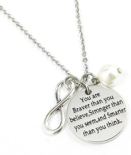 INMIX You are Braver Than You Believe Awareness Infinity Pearl Disc Necklace Grauation Gift Best Friend Encouragement Gifts Jewelry