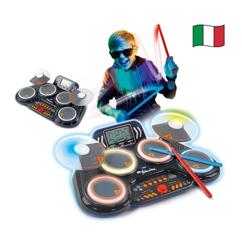 VTech Kidi DJ Drums, Batteria Elettronica per Bambini con Pad Luminosi, Giochi Musicali, Modalità Bluetooth e Microfono Integrato, Bacchette Incluse, Lingua Italiana, Batterie Incluse, 6+ Anni