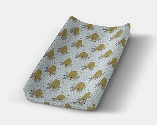 Beehive Changing Pad Cover Woodland Nursery Bumble Bee Baby Handmade from 100% NonToxic USA Cotton