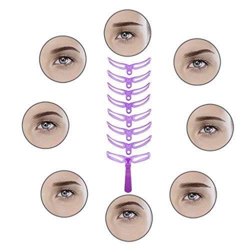 Eyebrow Template Eyebrow cardMakeup Shaper Set Template Tool Eyebrow Makeup Grooming Templates DIY Beauty Accessories for lady thrush beginners (8 x Eyebrow Shapes1x Fixator) (pink)