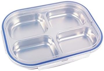 Stainless Steel Tray Storage Containers Divided Dinner Snack Plate Kids Baby Plate Diet Plate Diet Food Control Tray (4 Section Blue)