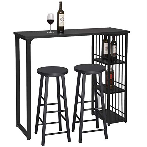 WOLTU BT26sz+BH130sz-2 1x Bartisch + 2X Barhocker Stehtisch Bistrotisch Bartheke Tresentisch, mit 3 Ablagefläche… – Bild 5