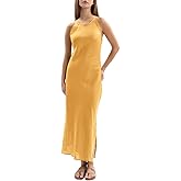 Amazhiyu Women's 100% Linen Summer Sleevelesss Splits Bodycon Maxi Dresses Casual