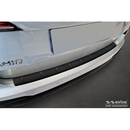 Avisa Matt-Schwarz Edelstahl Heckstoßstangenschutz kompatibel mit Skoda Kamiq Facelift 2024- 'Ribs', Mattschwarz