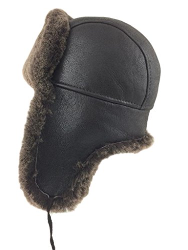 Zavelio Men's Shearling Sheepskin Aviator Russian Bomber Hat Medium Brown