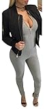Women Sexy Long Sleeve V Neck Zipper Front Bodycon Slim Long Pants Jumpsuit Romper