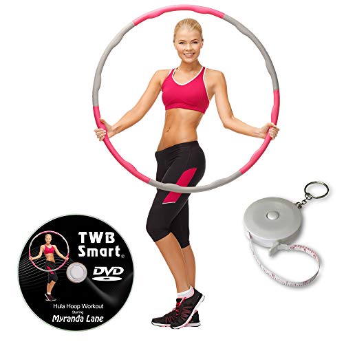 TWB Smart - Fat Burning Weighted Hula Hoop for Adults, Ab Sculpting Exercise, Adjustable Design with 8 Detachable Sections, Bonus Tape Measure, Free Fitness Training DVD