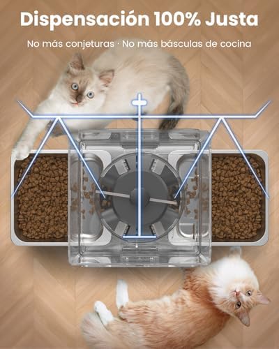 Comedouro automático para gatos para 2 gatos, 5 l/20 chávenas, com tabuleiros ajustáveis, painel de controlo removível, temporizador, comedouro automático para gatos e cães para ração seca