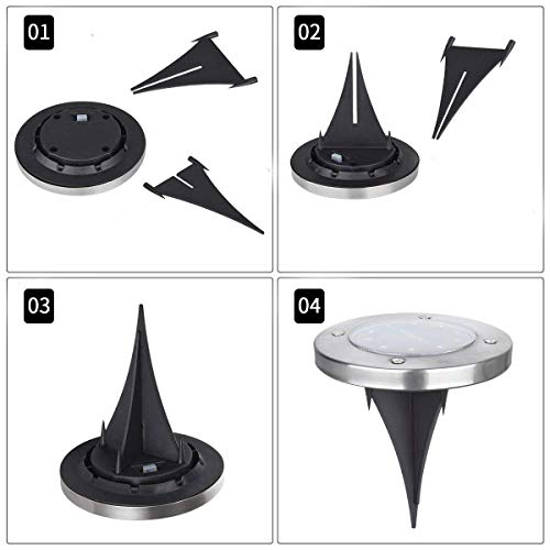 CFKJ 12 Pack Solar Powered Disk Lights, 8LED Solar Pathway Lights Solar Ground Lights,Solar Garden Light Outdoor Waterproof Garden Landscape Lighting for Yard Deck Lawn Patio Walkway-White (12) - Thumbnail 4
